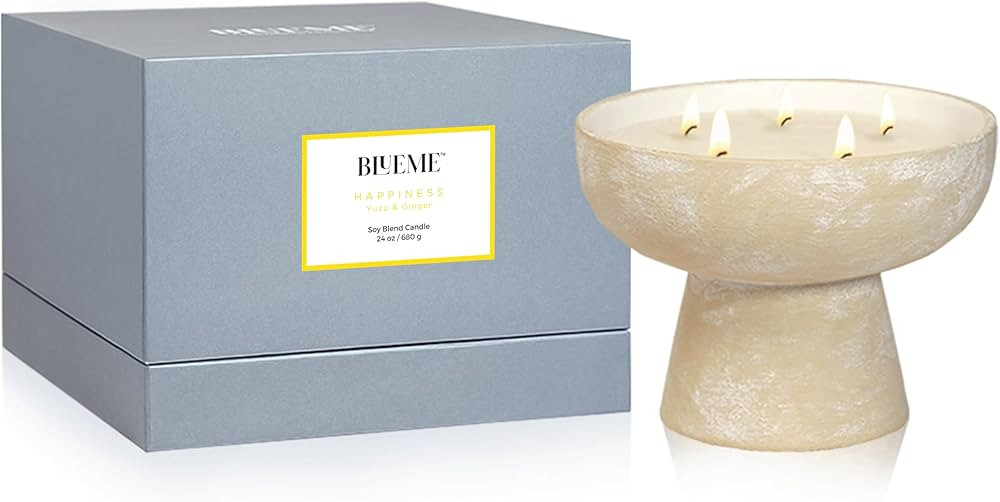 BLUEME Happiness-Yuzu & Ginger, 5 Wick, Refillable Wellness Candle, Contains Essential Oil, Susta... | Amazon (US)