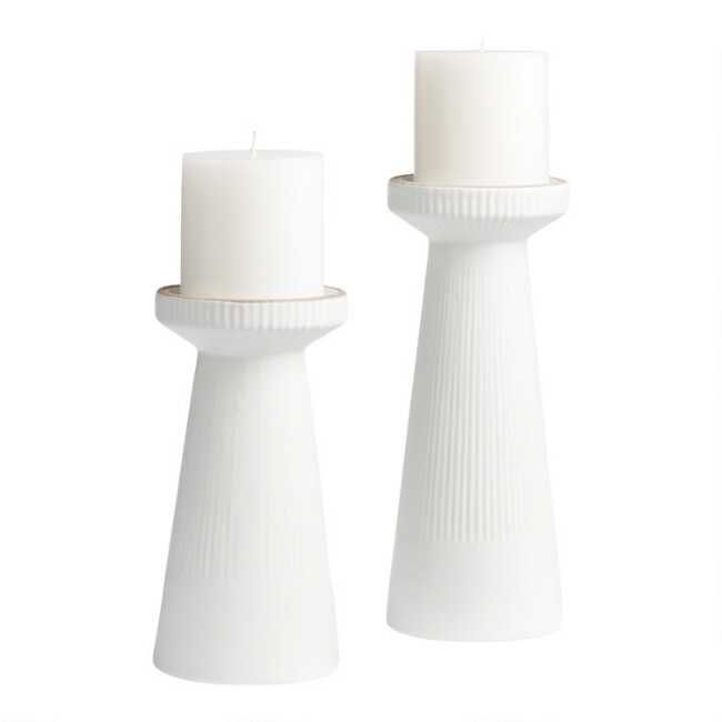 White Ceramic Ribbed Taper Candle Holder | World Market