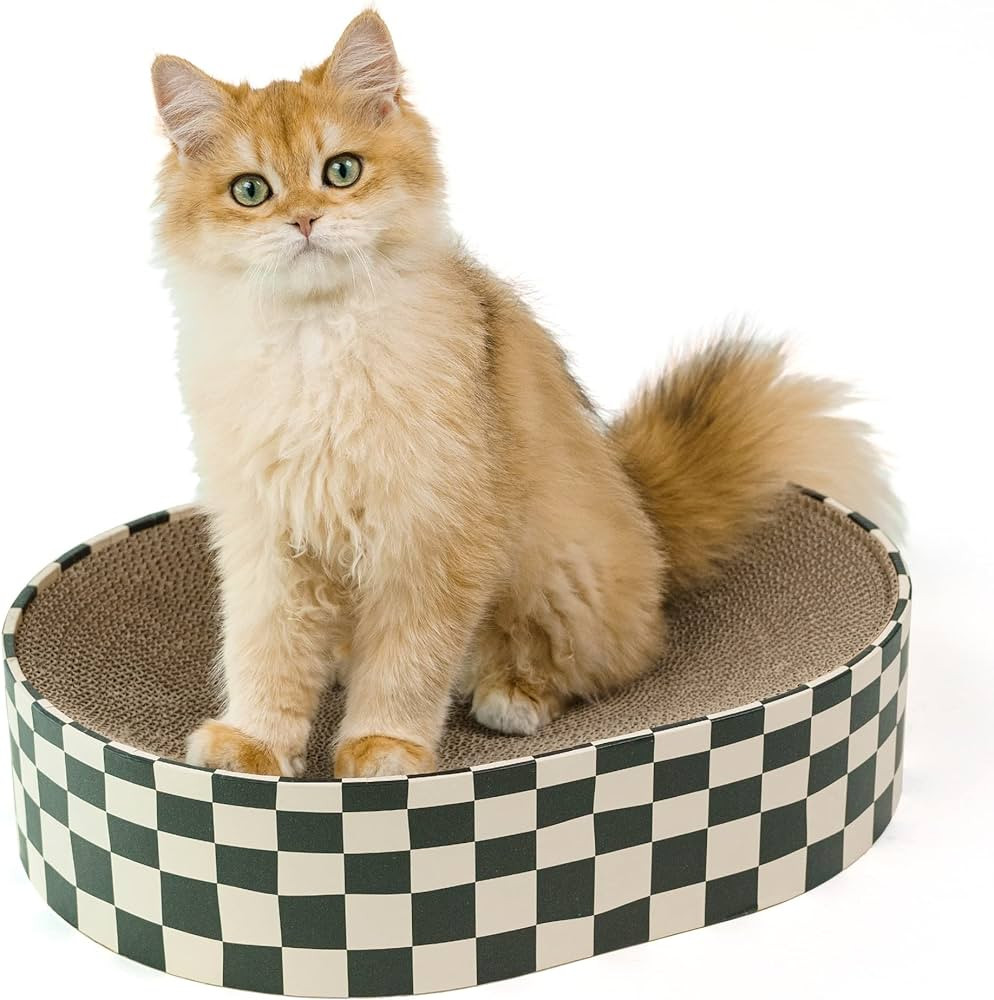 Cat Scratcher Cardboard,2 in 1 Oval Cat Scratch Pad Bowl Nest for Indoor Cats Grinding Claw,Round... | Amazon (US)