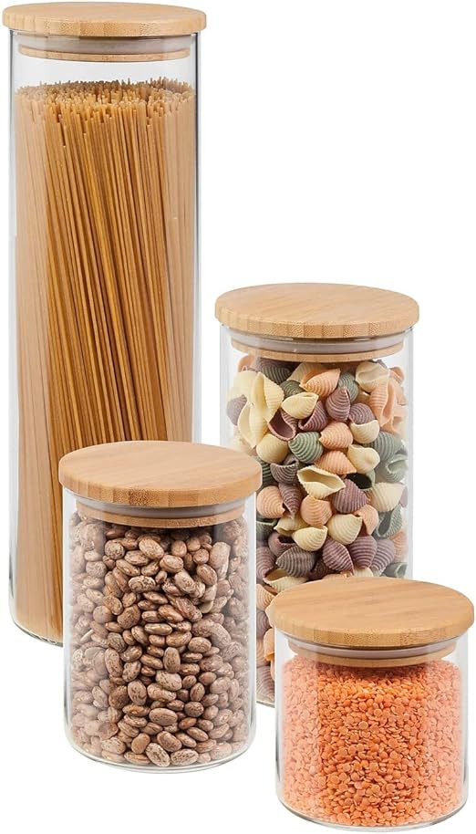 HoneyCanDo 4-Piece Glass Jar Storage Set, Bamboo Lids, 130 oz, Natural, 4 Count | Amazon (US)