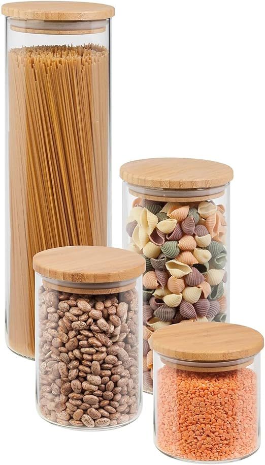HoneyCanDo 4-Piece Glass Jar Storage Set, Bamboo Lids, 130 oz, Natural, 4 Count | Amazon (US)