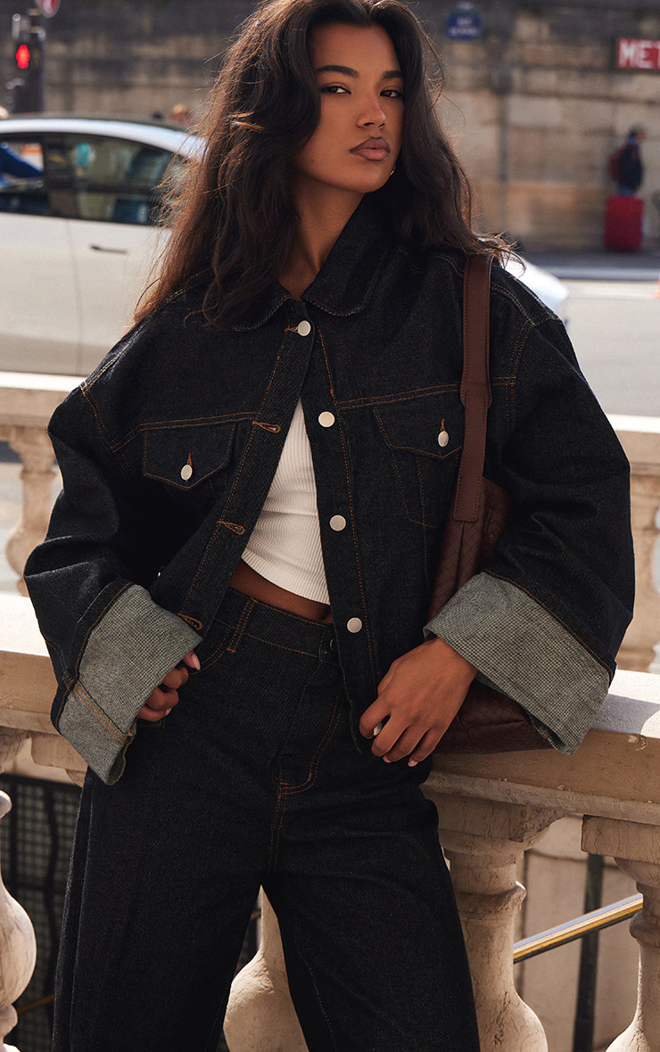 Raw Indigo Wash Turn Up Cuff Contrast Stitch Denim Jacket | PrettyLittleThing US