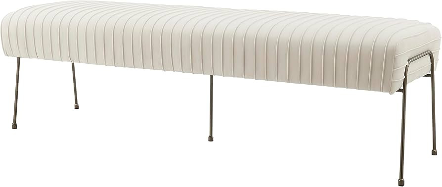 New Pacific Direct Merritt Velvet Fabric Pleated Benches, Dulce Sand | Amazon (US)