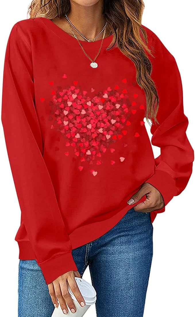 DOLKFU Valentines Day Shirts For Women Fashion Love Heart Graphic Pullover Loose Long Sleeve Casu... | Amazon (US)