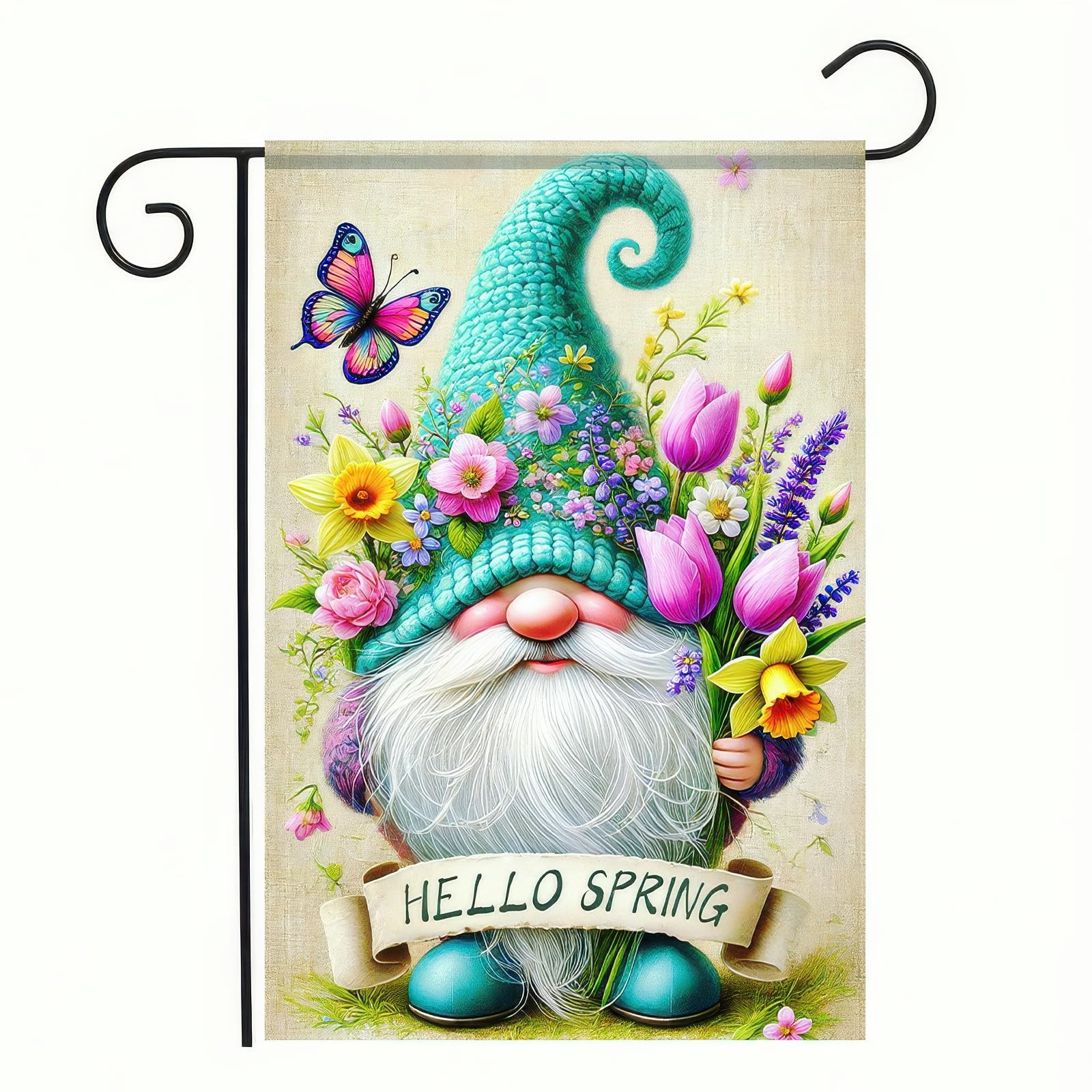 Hello Spring Summer Garden Flag 12x18 Double Sided Spring Gnome Welcome Garden Flag Small Decorat... | Amazon (US)