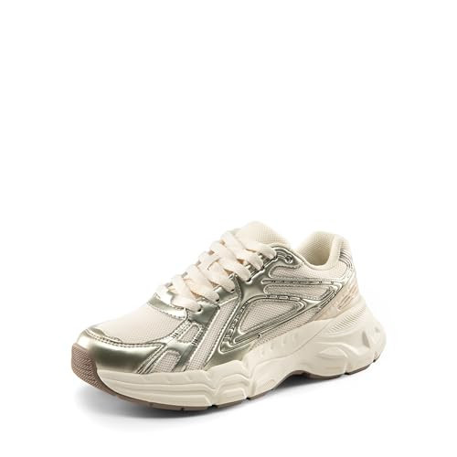 DREAM PAIRS Women's Platform Chunky Liv Fashion Sneakers Walking Lace-Up Comfortable Y2K-Style Sneakers Workout Sport Work Casual Tennis Shoes,Size 9.5,Champagne,SDFN2436W | Amazon (US)