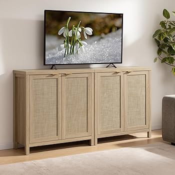 SICOTAS Rattan Sideboard Buffet Cabinet with Large Storage : Boho Credenza Coffee Bar Cabinet wit... | Amazon (US)