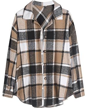 ZAFUL Women's Plaid Long Sleeve Shirt Button Down Wool Blend Thin Jacket Casual Blouse Tops with ... | Amazon (US)