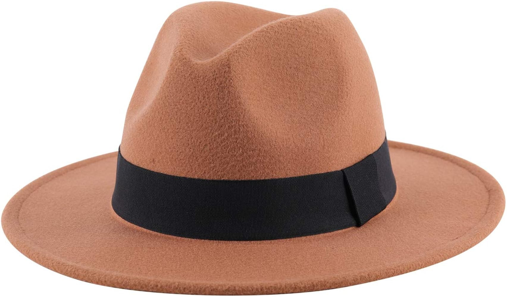 Lanzom Women Wide Brim Warm Wool Fedora Hat Retro Style Belt Panama Hat | Amazon (US)
