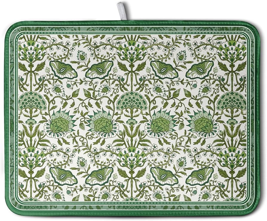 Green Floral Dish Drying Mat for Kitchen Counter 18x24 Inch Spring Summer Flowers Drying Mats Mic... | Amazon (US)