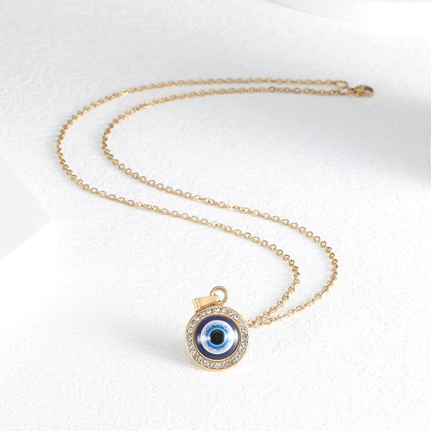 Amazon.com: Evil Eye Necklace for Women and Girls 18K Delemile Gold Pendant Circle Necklace Delic... | Amazon (US)