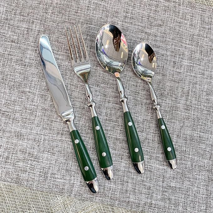 24 Pieces Silverware Set, Green Flatware Set, Food-Grade Stainless Steel Cutlery Set for 6, Table... | Amazon (US)