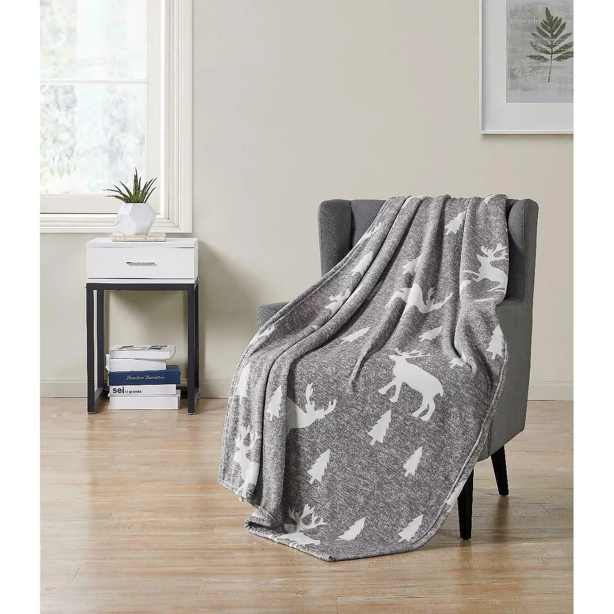 Kate Aurora Ultra Plush Gray Christmas Trees & Reindeers Hypoallergenic Fleece Throw Blanket - 50... | Target