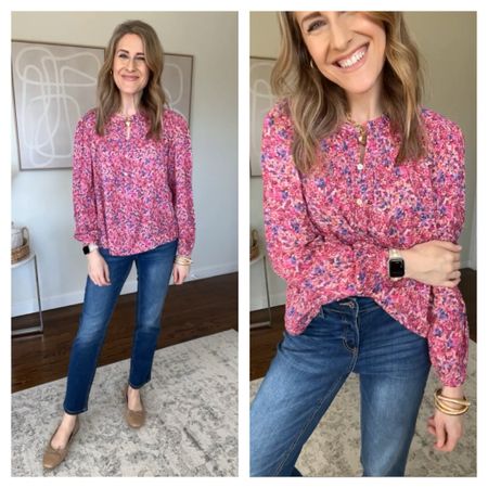 This weeks top seller is this pretty long sleeve blouse at Walmart. Soft, lightweight, not see through. Four functional buttons. Fits true to size, I’m in a small. Also love these straight leg jeans, comfy, no distressing, I’m 5’8” in a size 6. #walmartfashion 

#LTKstyletip #LTKfindsunder50 #LTKfindsunder100
