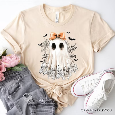 Coquette Ghost T-Shirt, Cute Halloween Tee for Girly Ghouls Natural S | Target