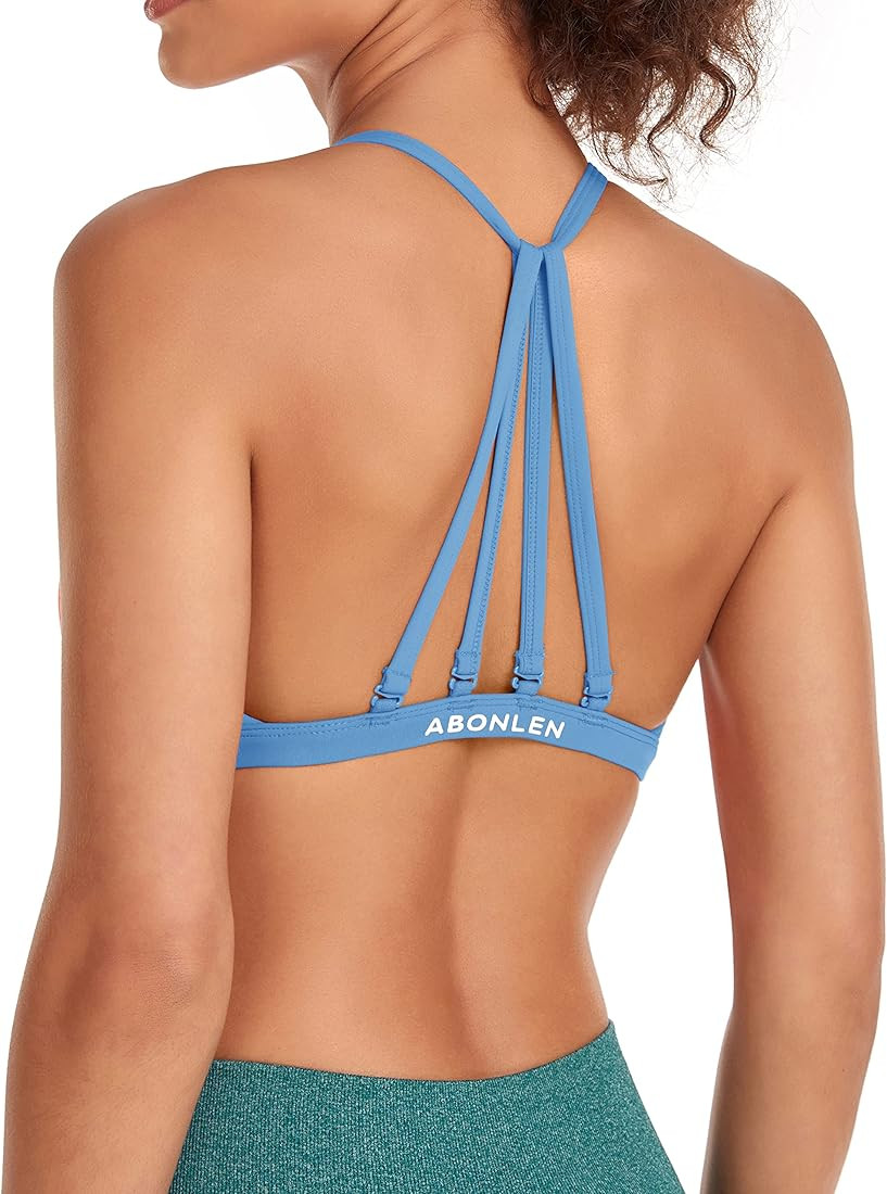 Abonlen Sports Bras for Women Workout Strappy Backless Bra Yoga Crop Tank Top | Amazon (US)