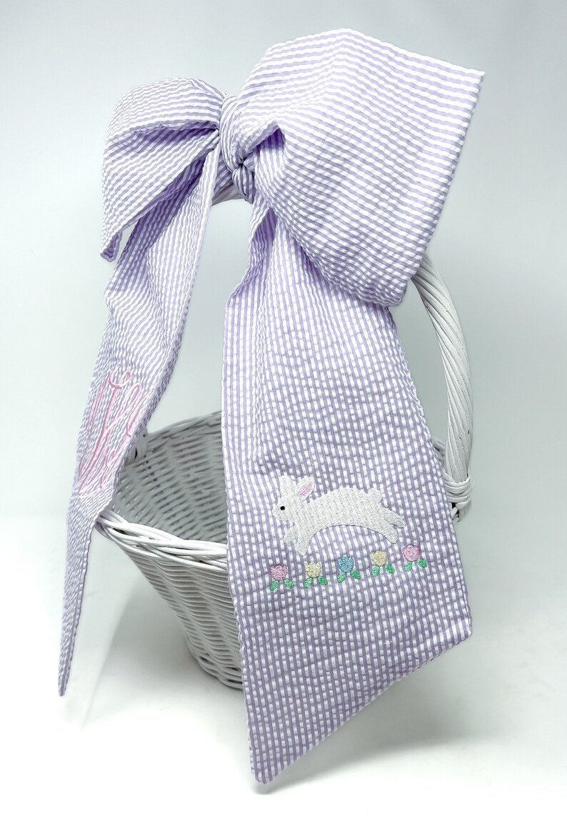 Seersucker Easter Sash, Monogrammed Easter Basket Bow, Seersucker Easter Basket Sash Monogram, Ba... | Etsy (US)