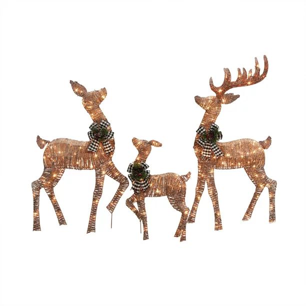 Holiday Time Set of 3 Light-up Rattan-Look Deer Family, with 210 Clear Incandescent Christmas Lig... | Walmart (US)