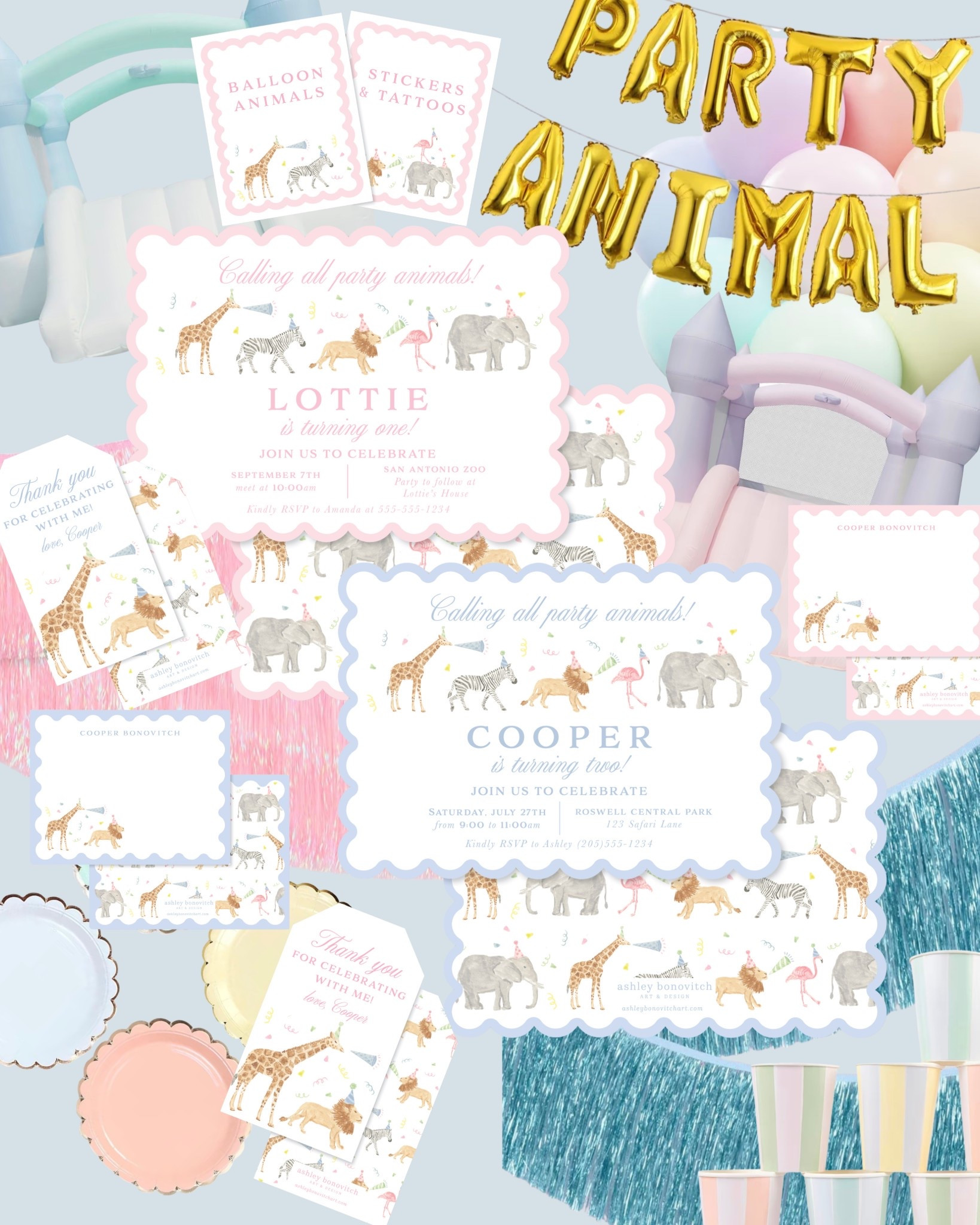 Theme Thursday: 🐘🦒 Party Animal Edition! 🎉

Blue or pink for a girl or boy… or mix them together for the cutest combo ever! 💙🩷 This party animal theme is playful, colorful, and SO versatile — perfect for birthdays, baby showers, or any little wild one you’re celebrating!

From the invitation to the final party detail, this theme makes it easy to create a coordinated (and adorable) celebration. 🥳✨ find invitations tags and more for this theme at Ashleybonovitchart.com 

#ThemeThursday #PartyAnimal #BirthdayInspo #KidsPartyIdeas

#LTKmomlife #LTKKids #LTKBaby