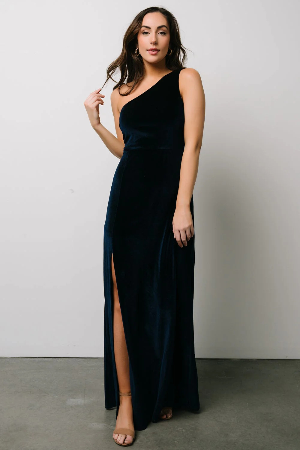 Tatiana Velvet One Shoulder Maxi Dress | Navy | Baltic Born