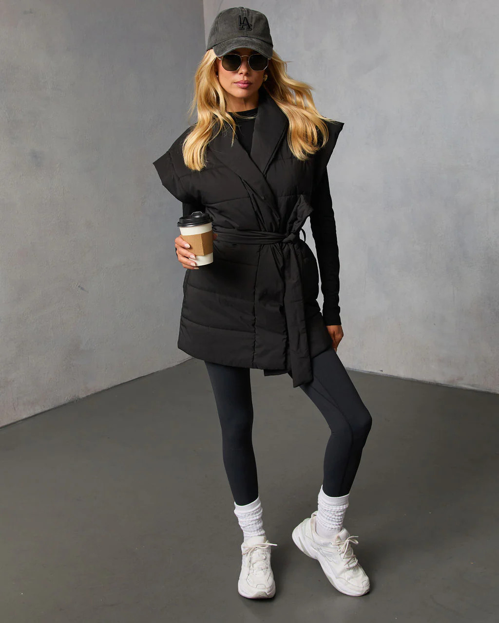 Toasted Oat Puffer Waist Tie Vest | VICI