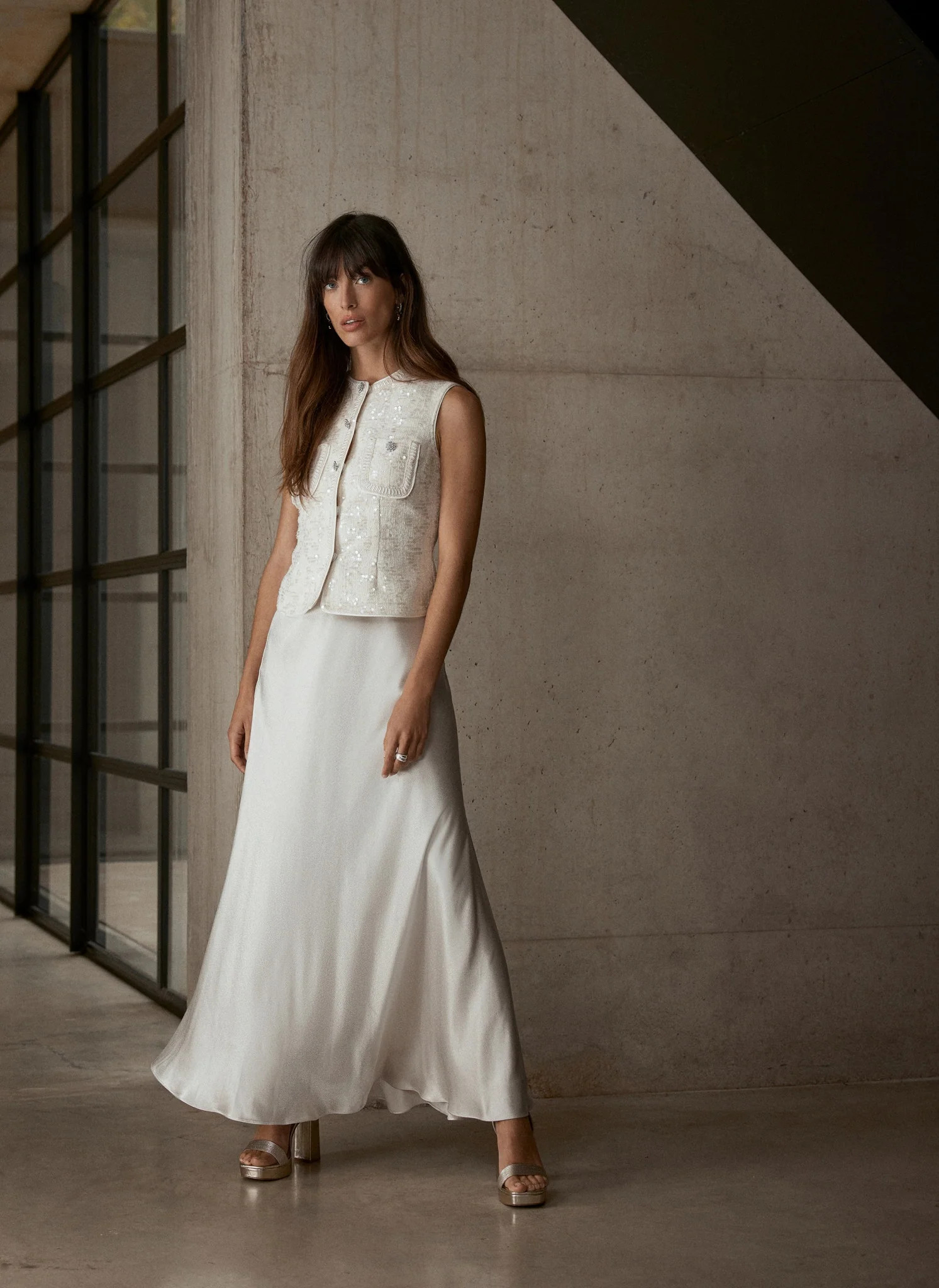 Neutral Satin Maxi Slip Skirt | Mint Velvet