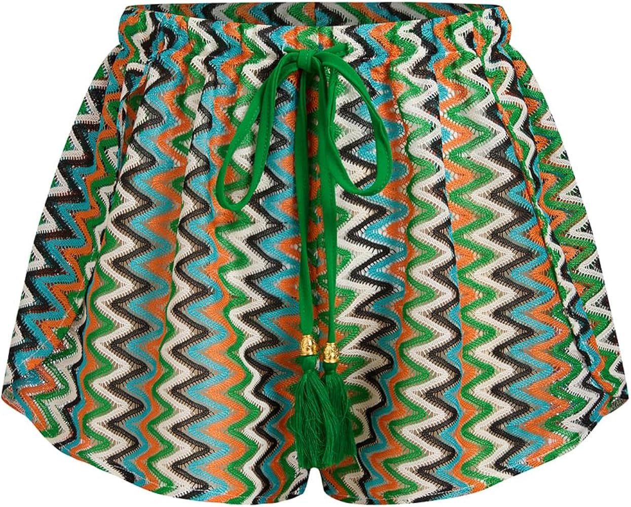ZAFUL Crochet Cover Up Shorts for Women Beach Swimwear 2026 Boho High Waisted Drawstring Flowy Sw... | Amazon (US)