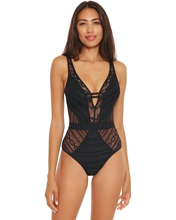BECCA by Rebecca Virtue Color Play Crochet Show & Tell Plunge One-Piece | Zappos