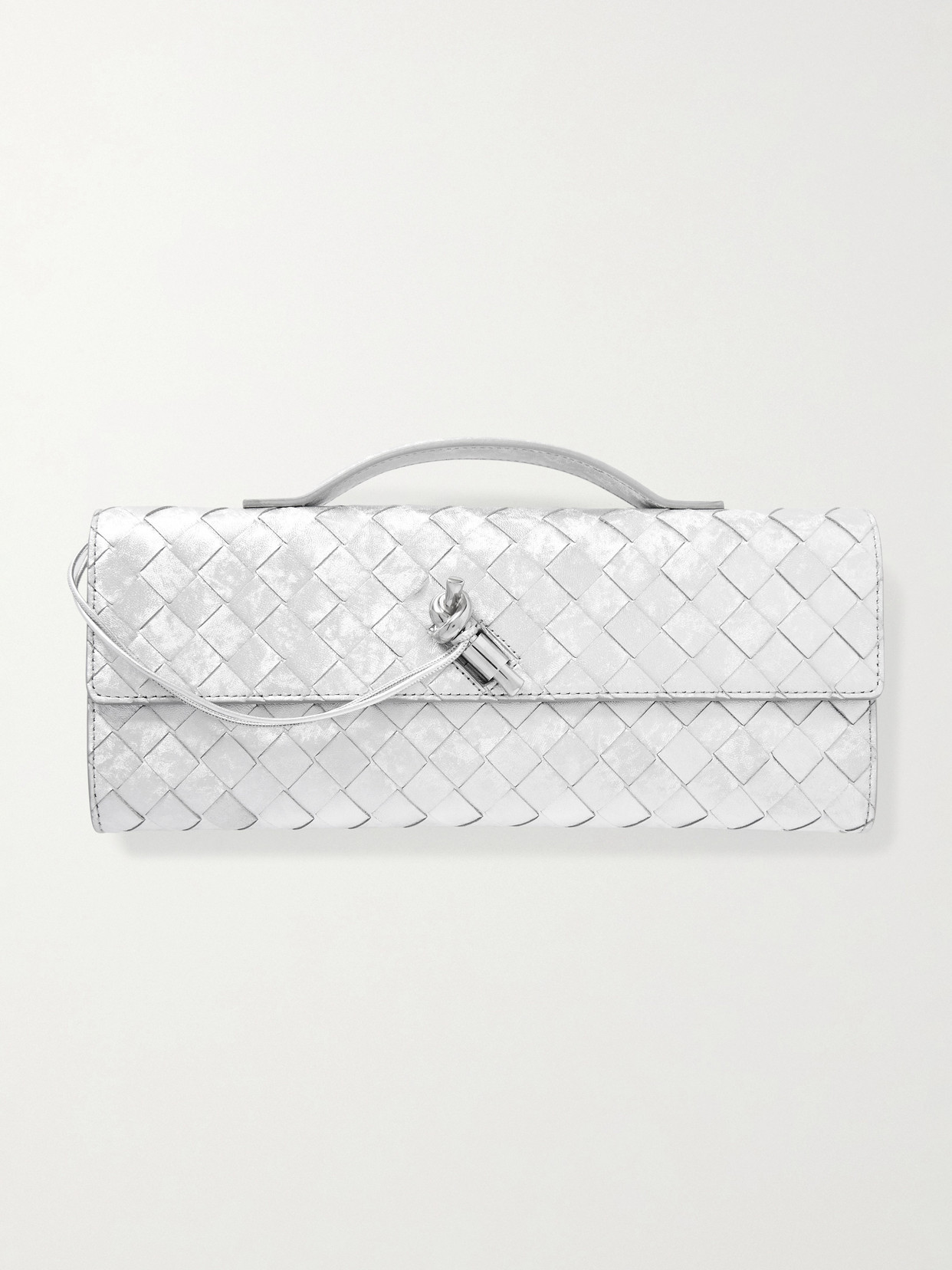 Bottega Veneta - Andiamo Long Intrecciato Metallic Leather Clutch - Silver | NET-A-PORTER (US)