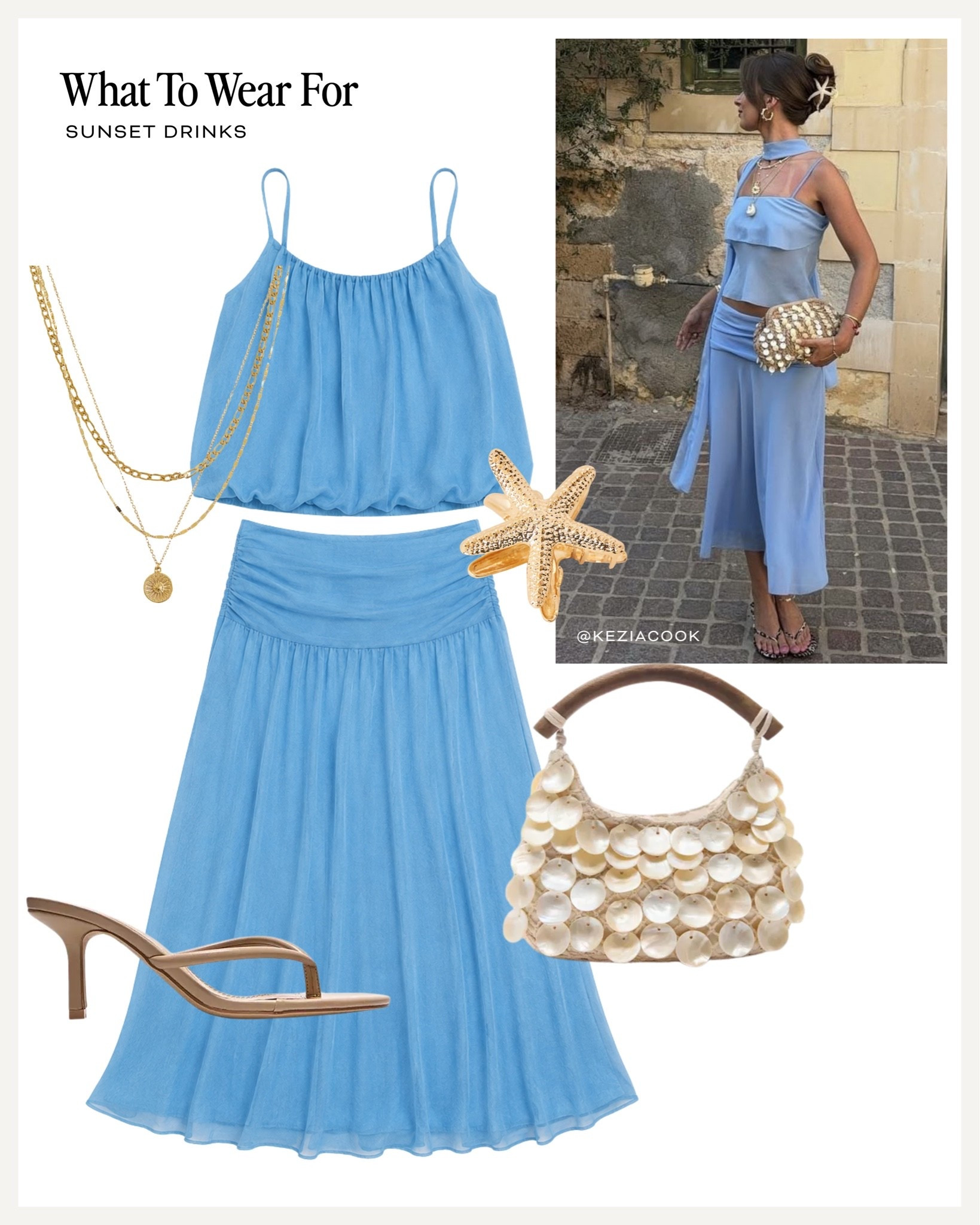 Sunset drinks 🩵

Holiday outfits, summer co-ord, blue style, vacation, matching set, midi skirt, evening style

#LTKsummer