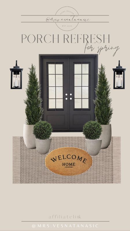 Porch refresh for Spring (but would also work for Summer). I tried to use different color doors to show more options. These are purely for inspiration & ideas. 

Cannot wait to do a porch refresh soon! Be sure to follow my Instagram page @mrs.vesnatanasic to not miss my post!

Front entryway door, iron door, black door, modern home, traditional home, lighting, exterior, exterior lighting, outside lighting, welcome mat, faux outdoor plants, concrete planter, look for less, front porch refresh, spring decor, home, home decor, artificial plant, bushes, tall tree, outdoor rug, outdoor planters, outdoor basket, wicker basket, rattan planter basket, plants, summer porch, home exterior, entryway, entry, porch, Target, Wayfair, Amazon, Home Depot, At Home, Lowes, Walmart, 

#LTKSeasonal #LTKFind #LTKsalealert