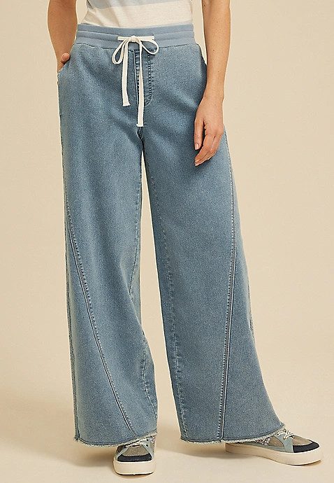 Light Knit Seamed Pull On Wide Leg Jean | Maurices