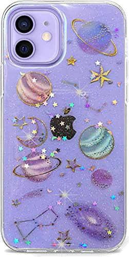Abbery Designed for iPhone 12/iPhone 12 Pro Stars Moon case, Clear with Design Cute Bling Glitter Sp | Amazon (US)