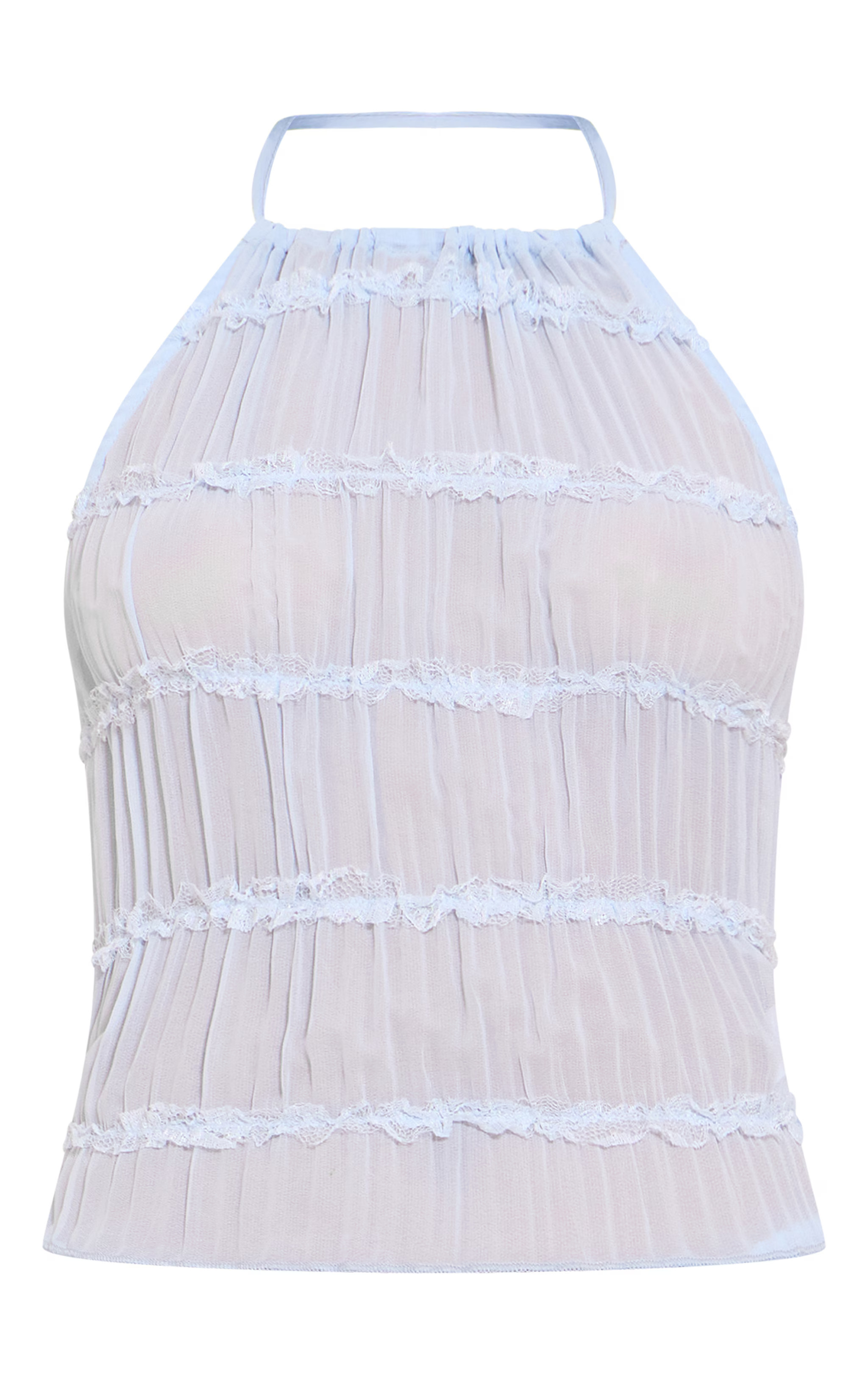 Light Blue Chiffon Ruched Frill Halterneck Top | Co-ords | PrettyLittleThing UK