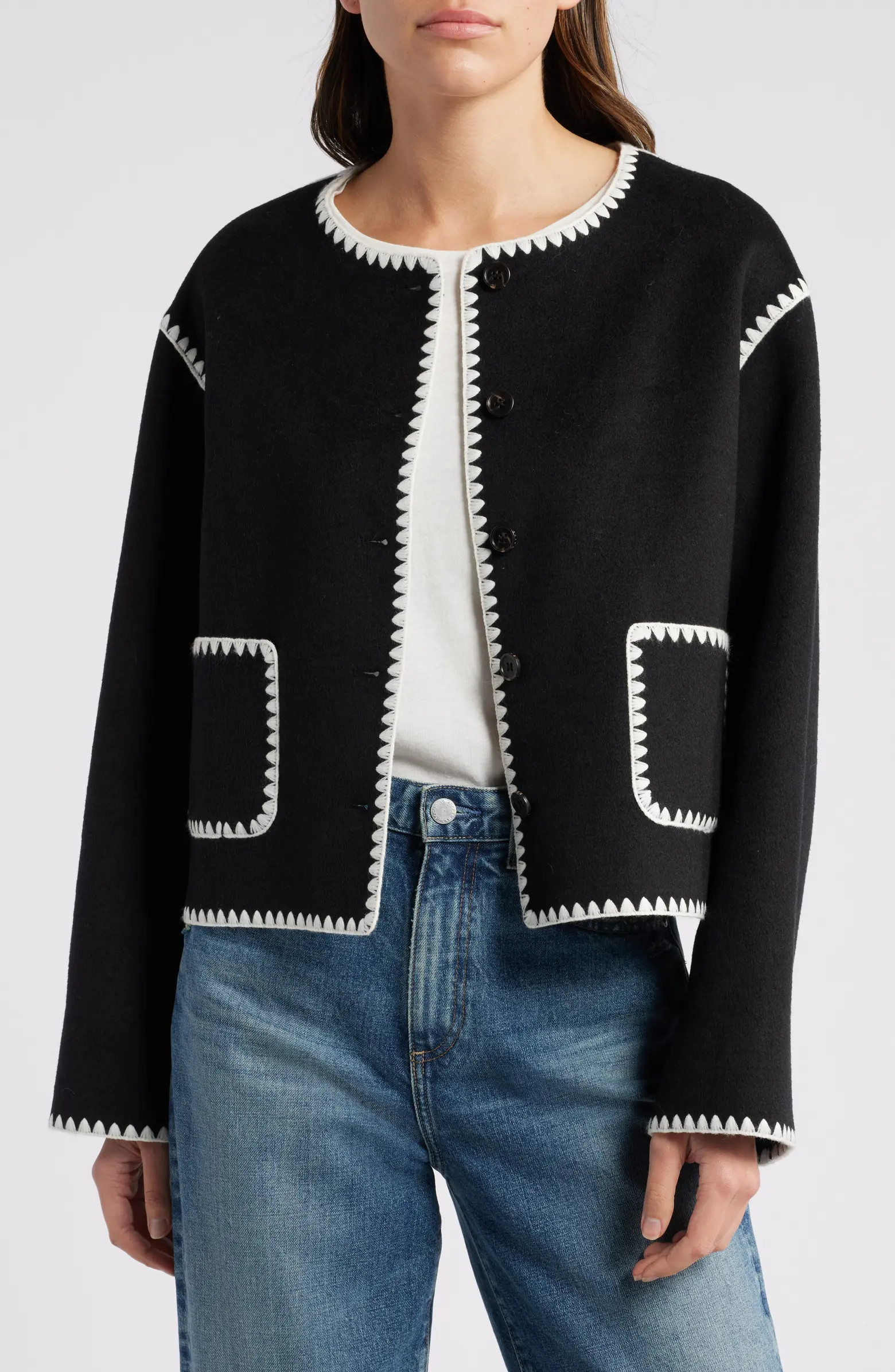 Melanie Embroidered Detail Wool Blend Jacket | Nordstrom