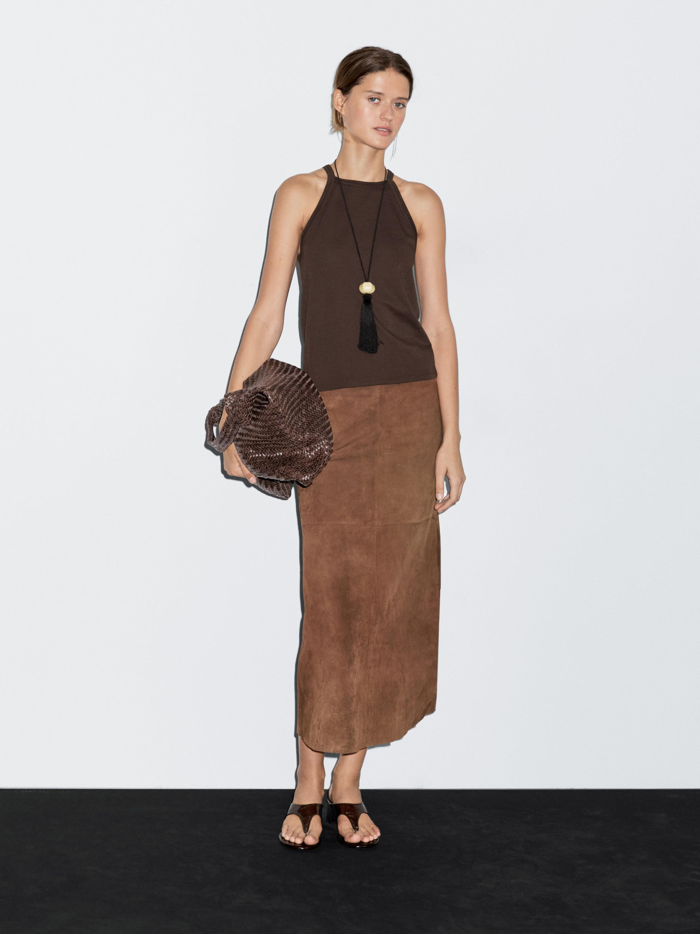 Cotton blend halter top · Brown · Circular | Massimo Dutti | Massimo Dutti US