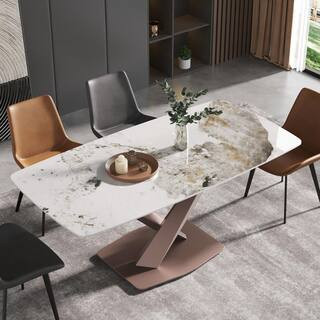 J&E Home 71 in. White Rectangle Marble Top Dining Table with Metal Frame Seats 8 | The Home Depot