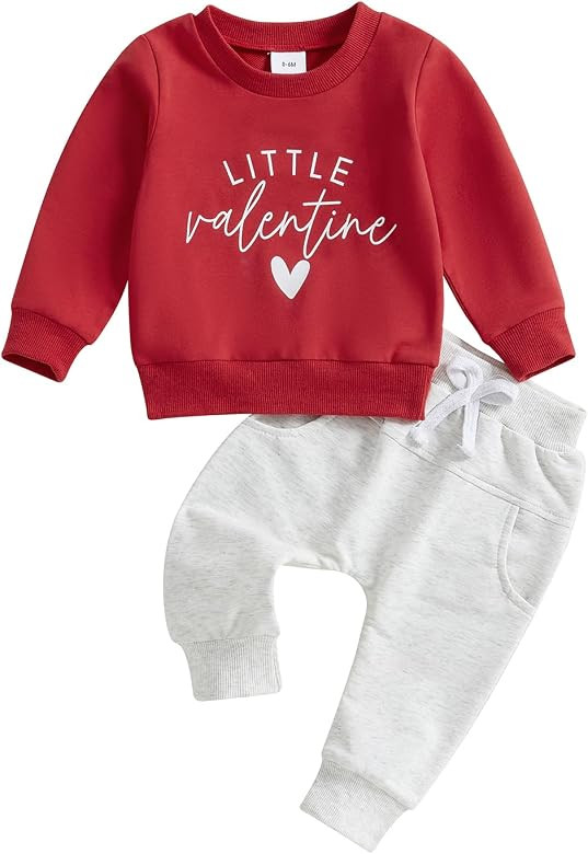 Toddlers Two-Piece Valentine's Day Outfits Baby Boy Girl Long-Sleeve Crewneck Printed Sweatshirt ... | Amazon (US)