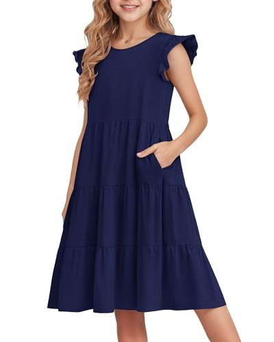 Tween Girl's Summer Ruffle Sleeve Loose Dress Spring Floral Kids Crewneck 2026 Sundresses with Po... | Amazon (US)