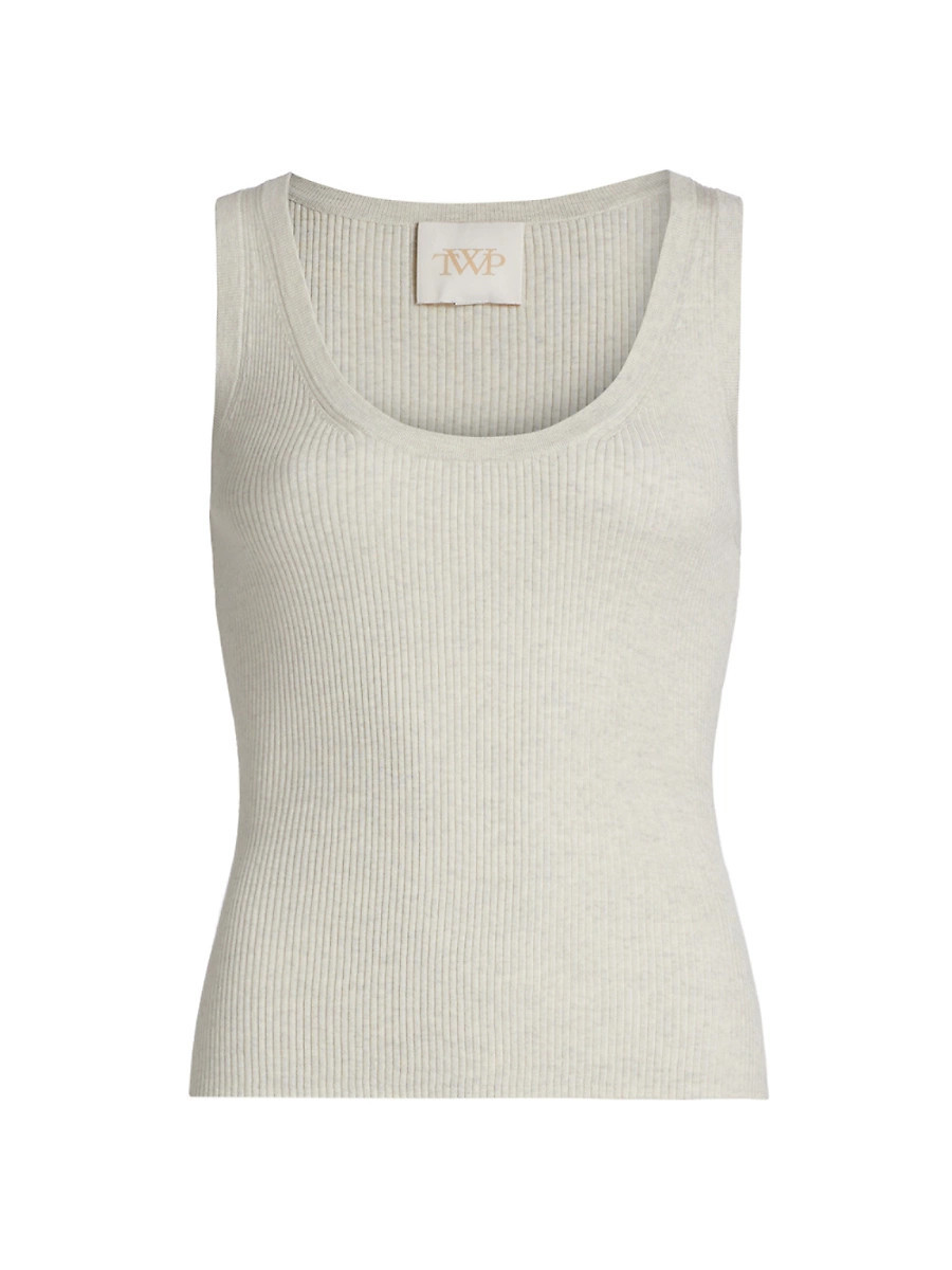 Women's Merino Wool Knit Scoopneck Tank - White Heather Grey - Size Large | Saks Fifth Avenue
