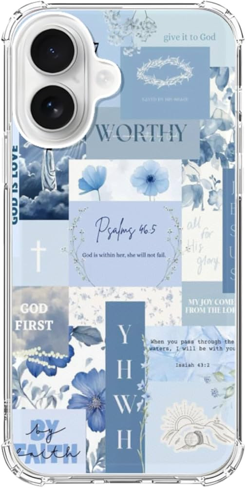 Blue Christian Aesthetic Phone Case Compatible with iPhone 17, Bible Verses Phone Cover for iPhon... | Amazon (US)
