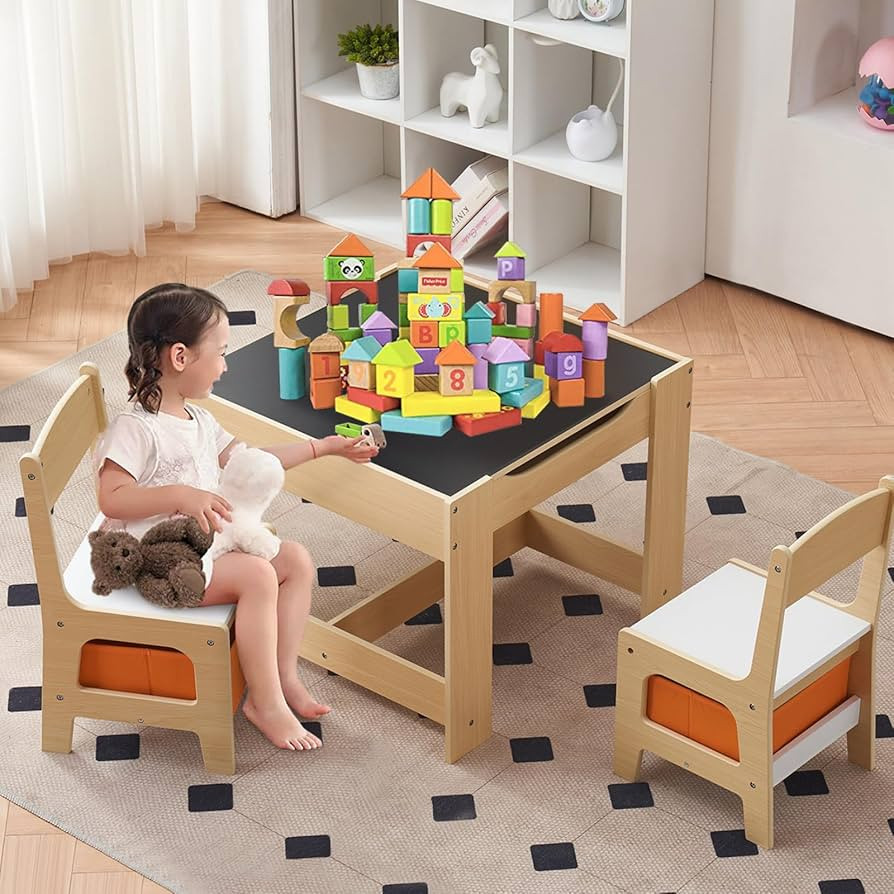 Karl home 3 in 1 Toddler Table and Chair Set, Activity Table with Storage, Wood Kids Desk Chair f... | Amazon (US)