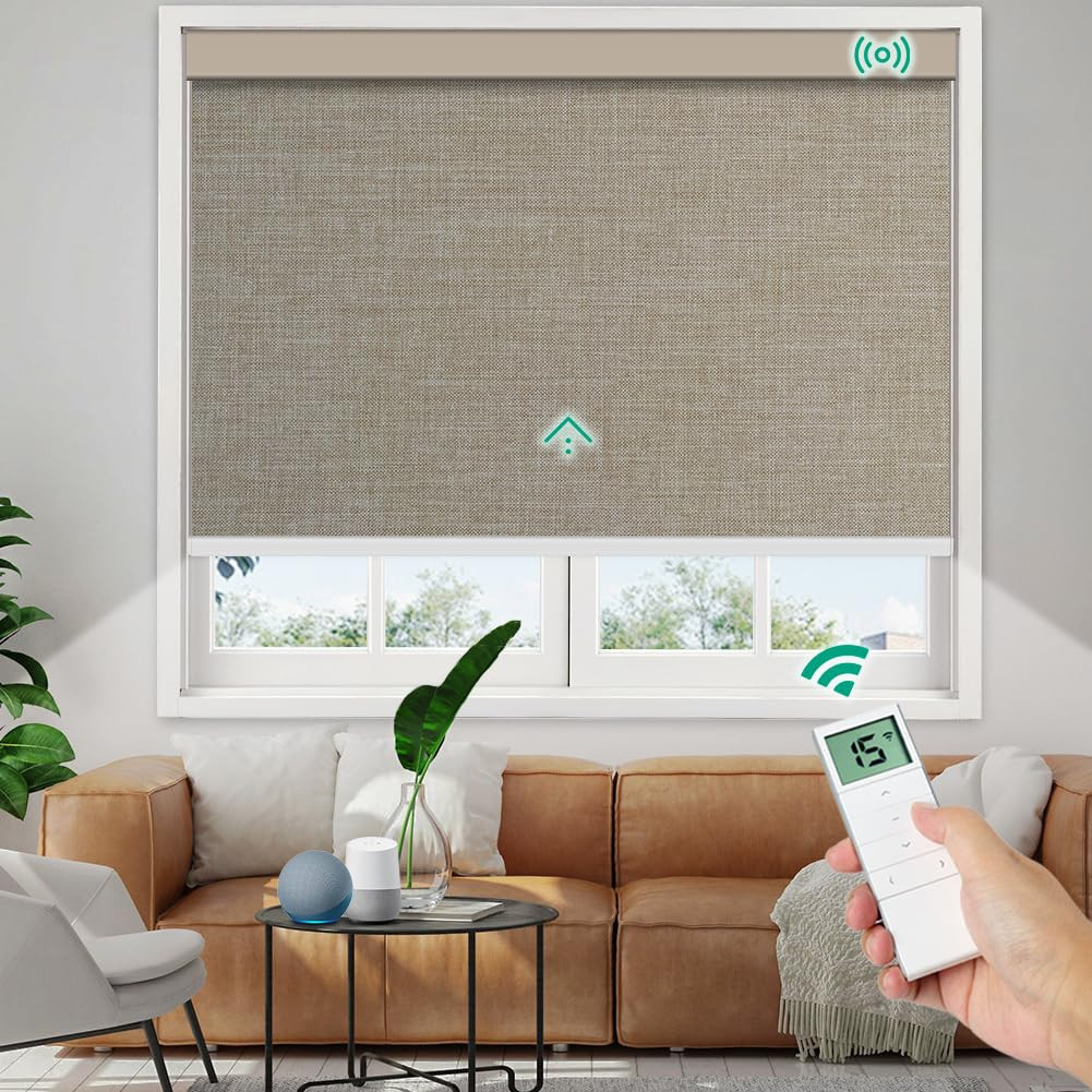 Motorized Roller Shades, 10O% Blackout Remote Control Custom Window Shades Compatible with Alexa ... | Amazon (US)