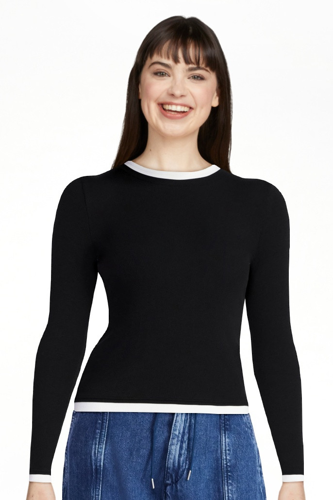 Scoop Women’s Double Layer Rib Tee with Long Sleeves, Sizes XS-XXL | Walmart (US)