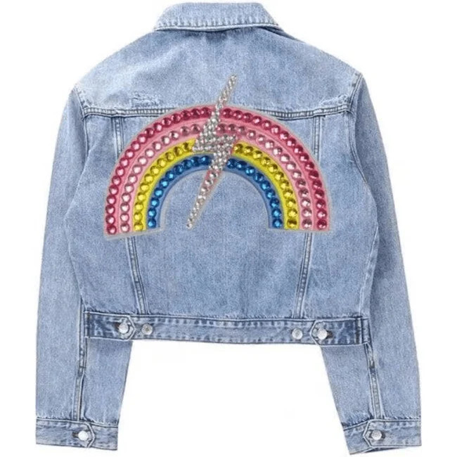 Lola + The Boys | Gems Rainbow Flash Denim Jacket (Multicolor, Size 14Y) | Maisonette | Maisonette