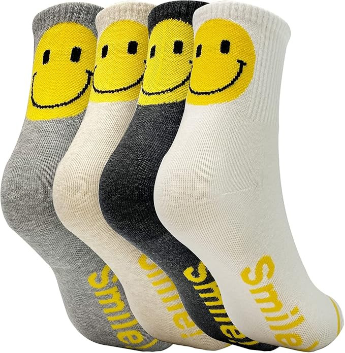 Happy Face Fun Design Positive Smile Back Point Quarter Socks 4P Set | Amazon (US)