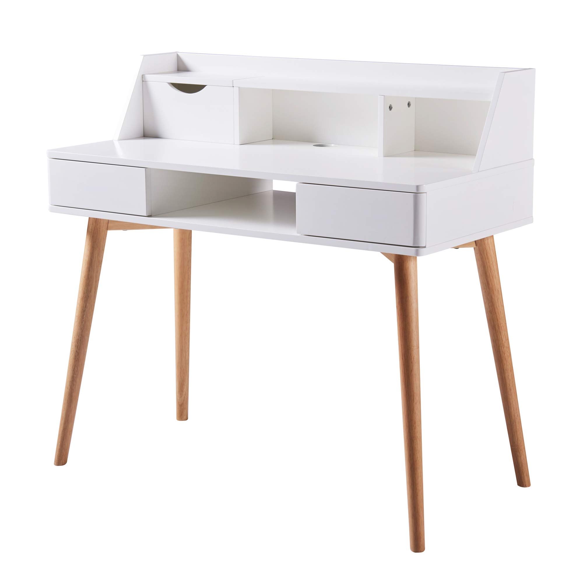 Versanora Creativo White Work Study Table Desk With Storage Drawer Shelf Natural Finish For Livin... | Amazon (US)