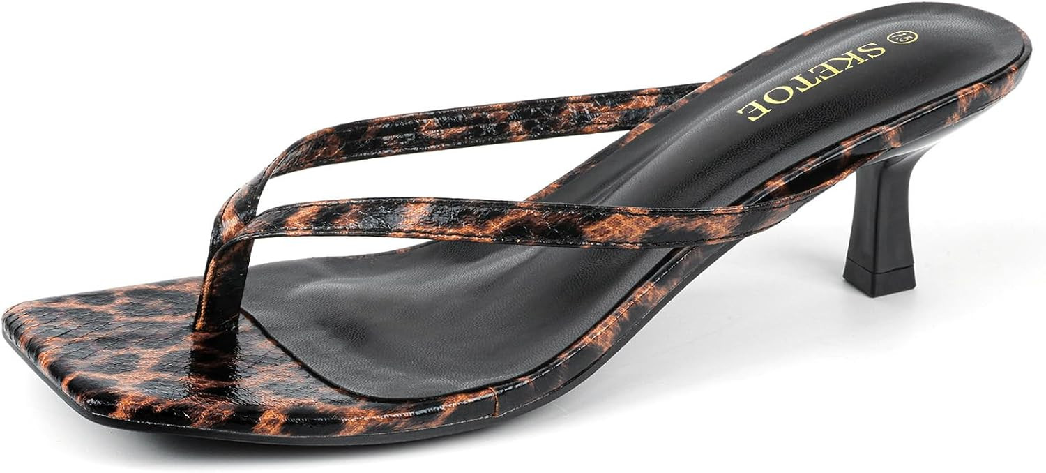 Kitten Heels for Women Square Toe Sandals Flip Flop Heels Thong Sandals Comfortable Summer 2 Inch Heels Sandals | Amazon (US)