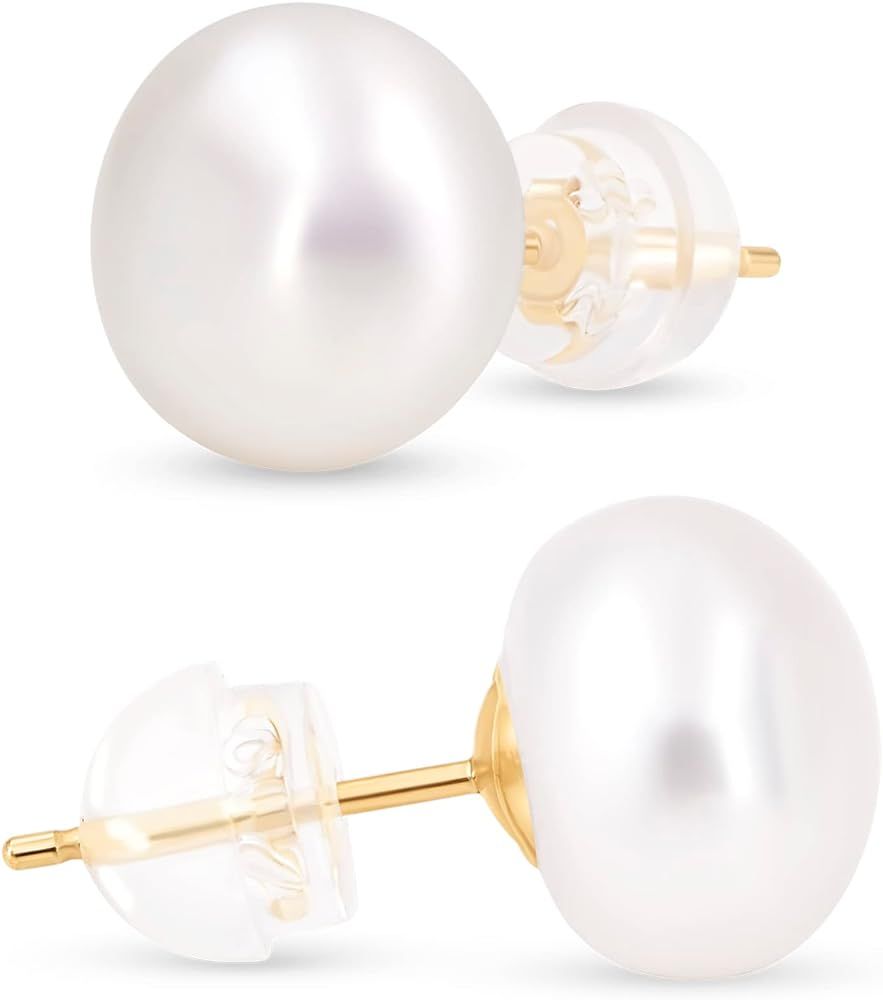 KEZEF Pearl Stud Earrings for Women 14K Real Gold – Freshwater Cultured Handpicked Pearl Stud E... | Amazon (US)