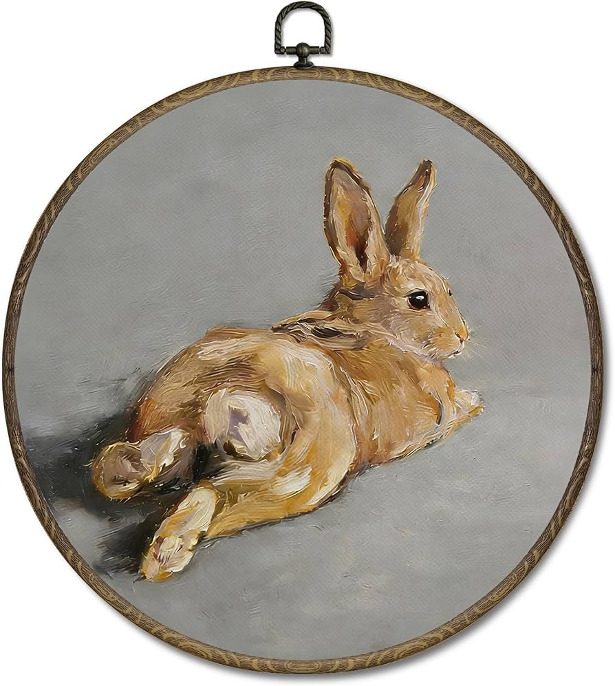 OINDADE Rustic Easter Bunny Round Wall Art Decor, Vintage Easter Rabbit Wall Art Hanging Decor, F... | Amazon (US)